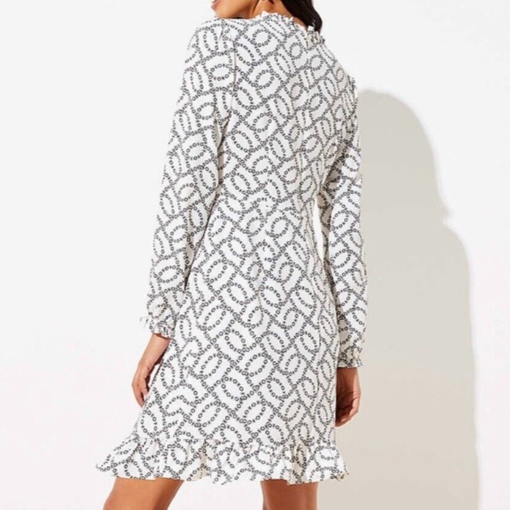LOFT Black and White Patterned Long Sleeve Dress - Picture 2 of 13